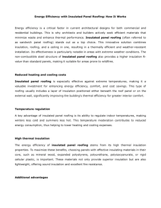 Energy Efficiency with Insulated Panel Roofing How It Works
