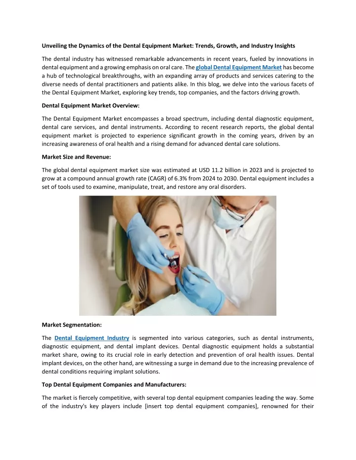 unveiling the dynamics of the dental equipment