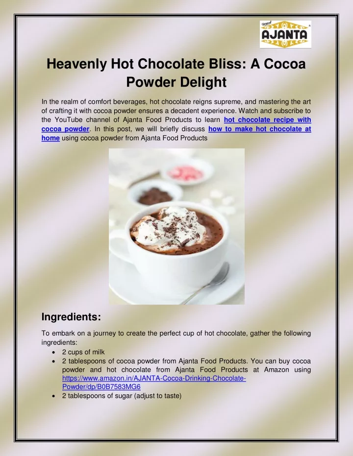 heavenly hot chocolate bliss a cocoa powder