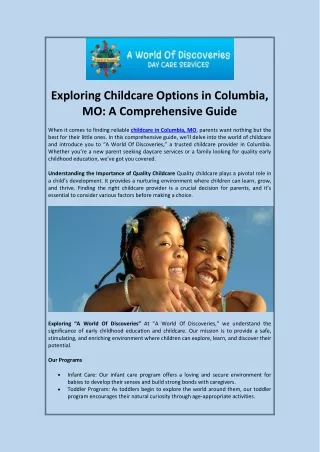 Childcare Solutions in Columbia MO - Ensuring a Bright Future