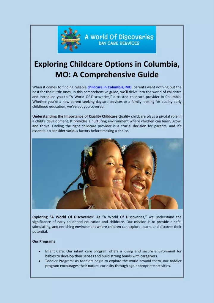 exploring childcare options in columbia