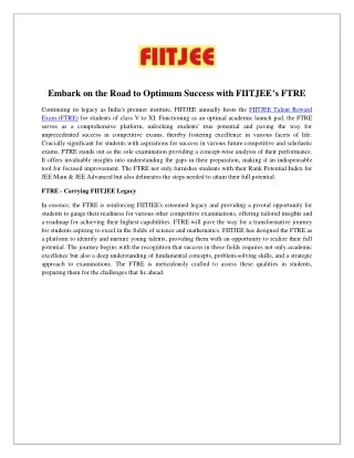 Embark on the Road to Optimum Success with FIITJEE’s FTRE