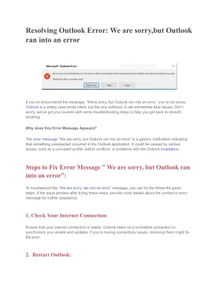Resolving Outlook Error_ We are sorry,but Outlook ran into an error