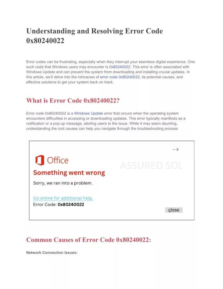 understanding and resolving error code 0x80240022