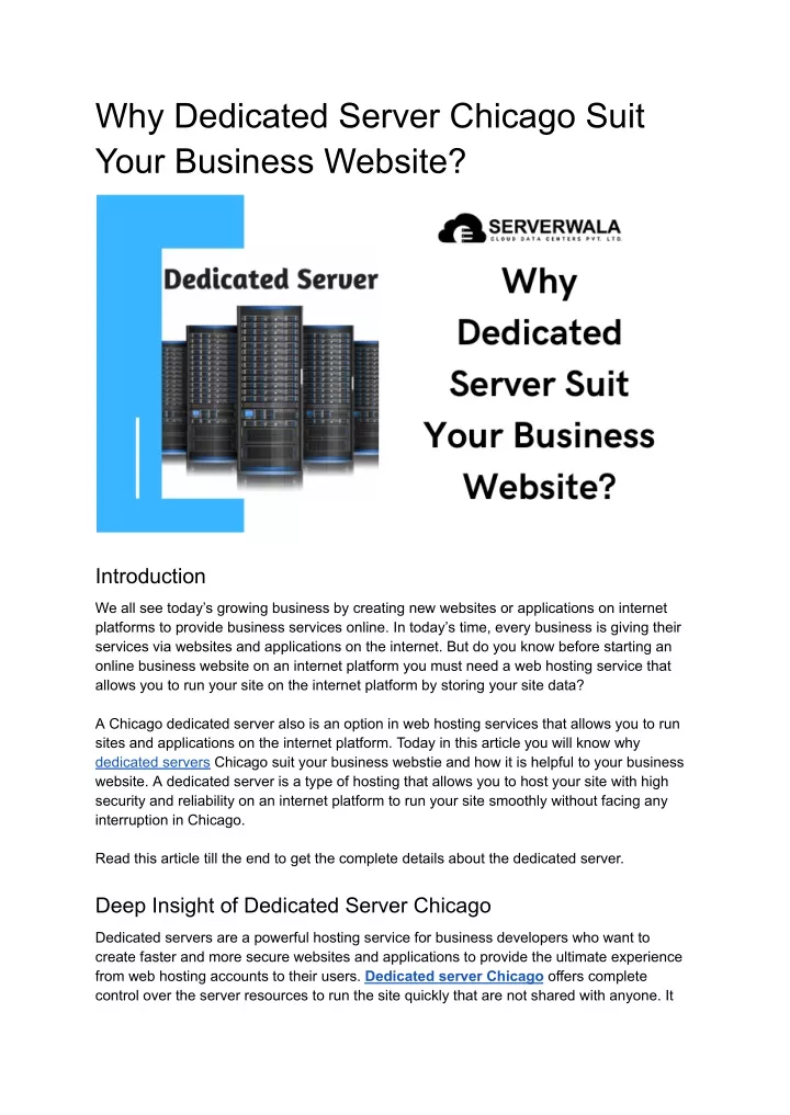 why dedicated server chicago suit your business