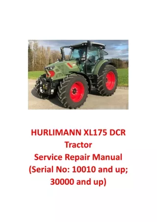 HURLIMANN XL175 DCR Tractor Service Repair Manual (Serial No 30000 and up)