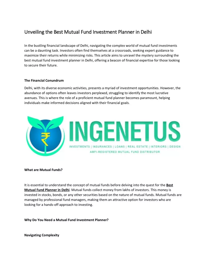 unveiling the best mutual fund investment planner