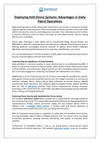 deploying anti drone systems advantages in daily