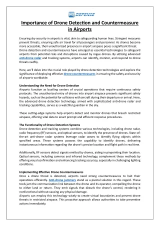 importance of drone detection and countermeasure