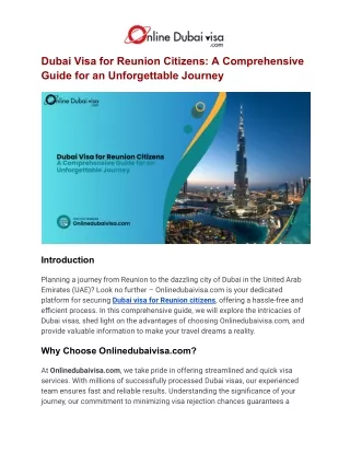 Dubai Visa for Reunion Citizens