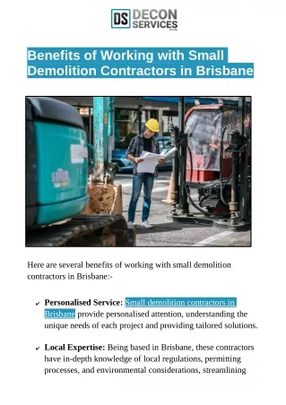 Benefits of Working with Small Demolition Contractors in Brisbane