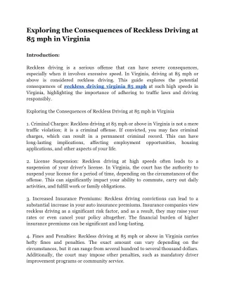 reckless driving virginia 85 mph