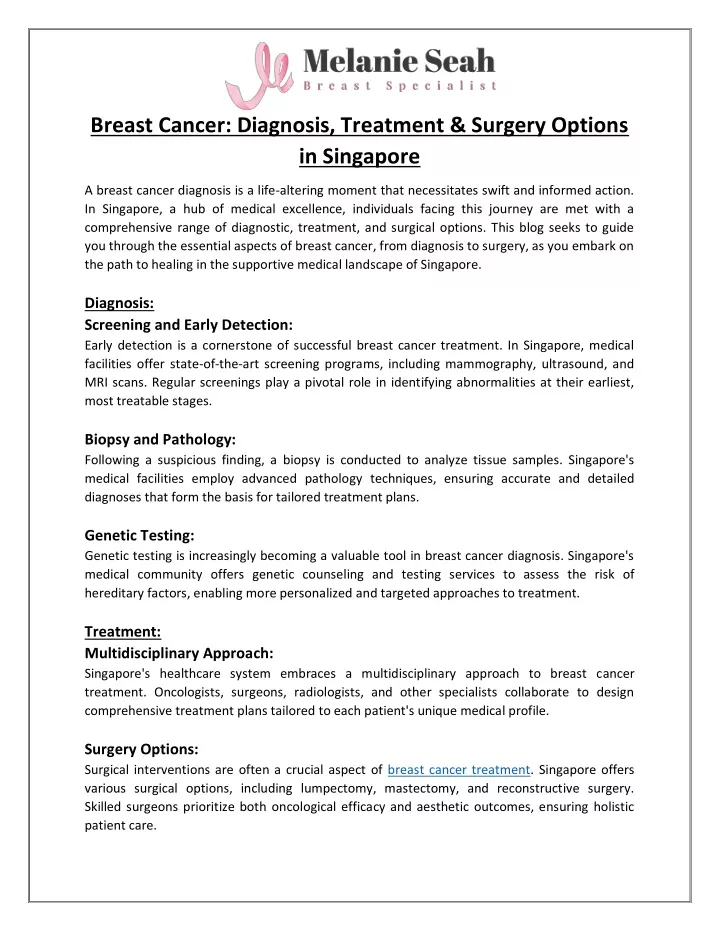 breast cancer diagnosis treatment surgery options