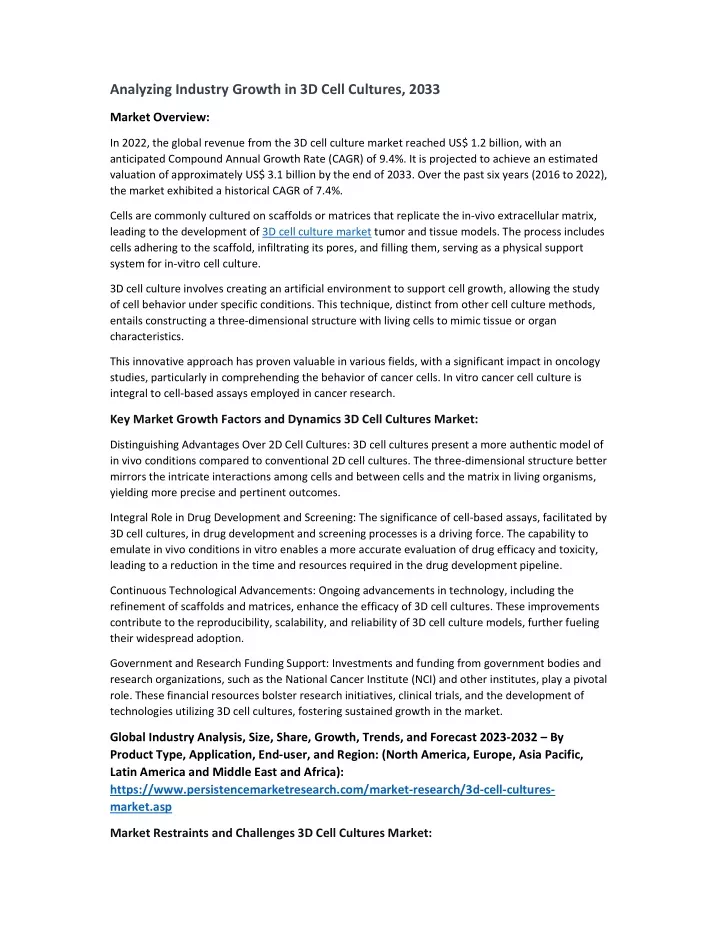 analyzing industry growth in 3d cell cultures 2033