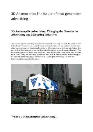 3D Anamorphic The future of next-generation advertising