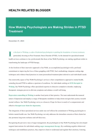 How Woking Psychologists are Making Strides in PTSD Treatment