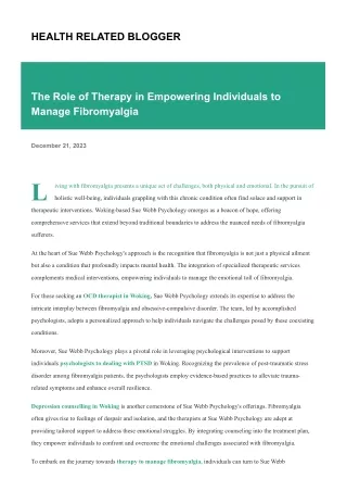 The Role of Therapy in Empowering Individuals to Manage Fibromyalgia
