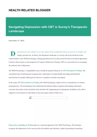 Navigating Depression with CBT in Surrey's Therapeutic Landscape