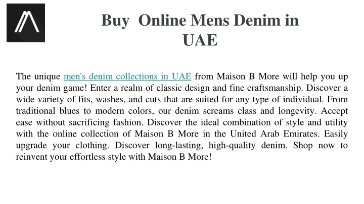 buy online mens denim in uae