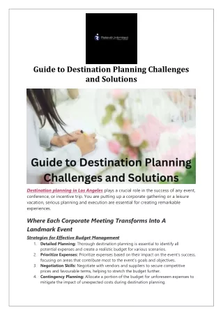 Guide to Destination Planning Challenges and Solutions