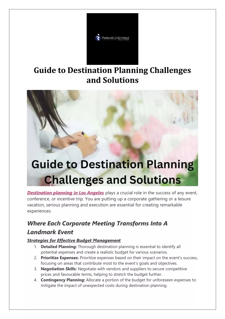 guide to destination planning challenges