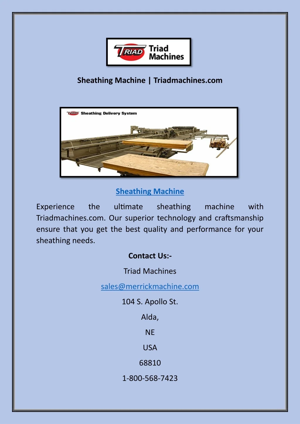 Triad Machine PPT - Sheathing Machine | Triadmachines.com PowerPoint Presentation ...