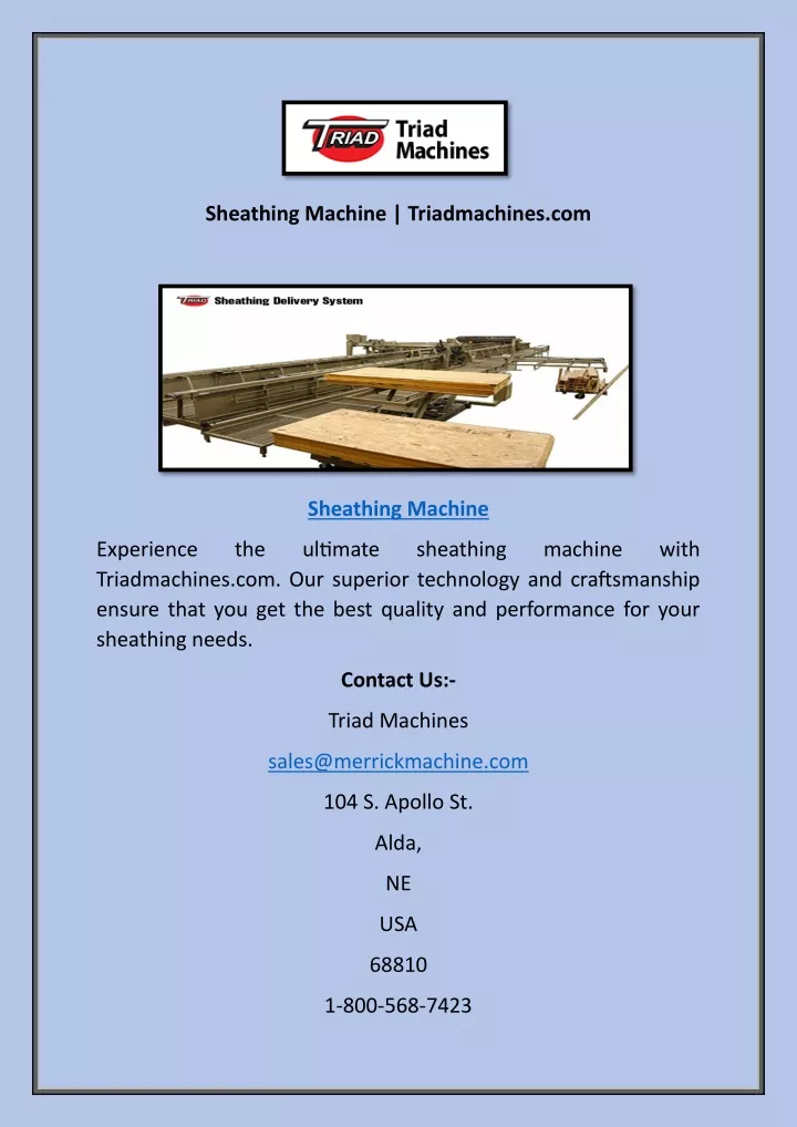 sheathing machine triadmachines com