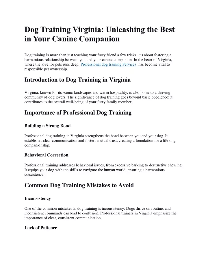 dog training virginia unleashing the best in your