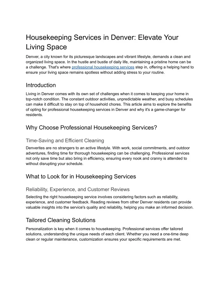 PPT Denver's Premier Housekeeping TechInfused, EcoFriendly
