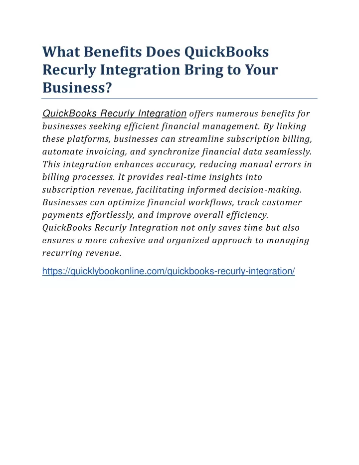 what benefits does quickbooks recurly integration