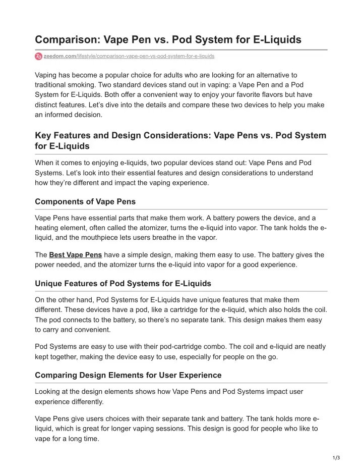 PPT - Comparison: Vape Pen Vs. Pod System For E-Liquids PowerPoint ...