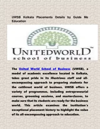 UWSB Kolkata Placements Details by Guide Me Education