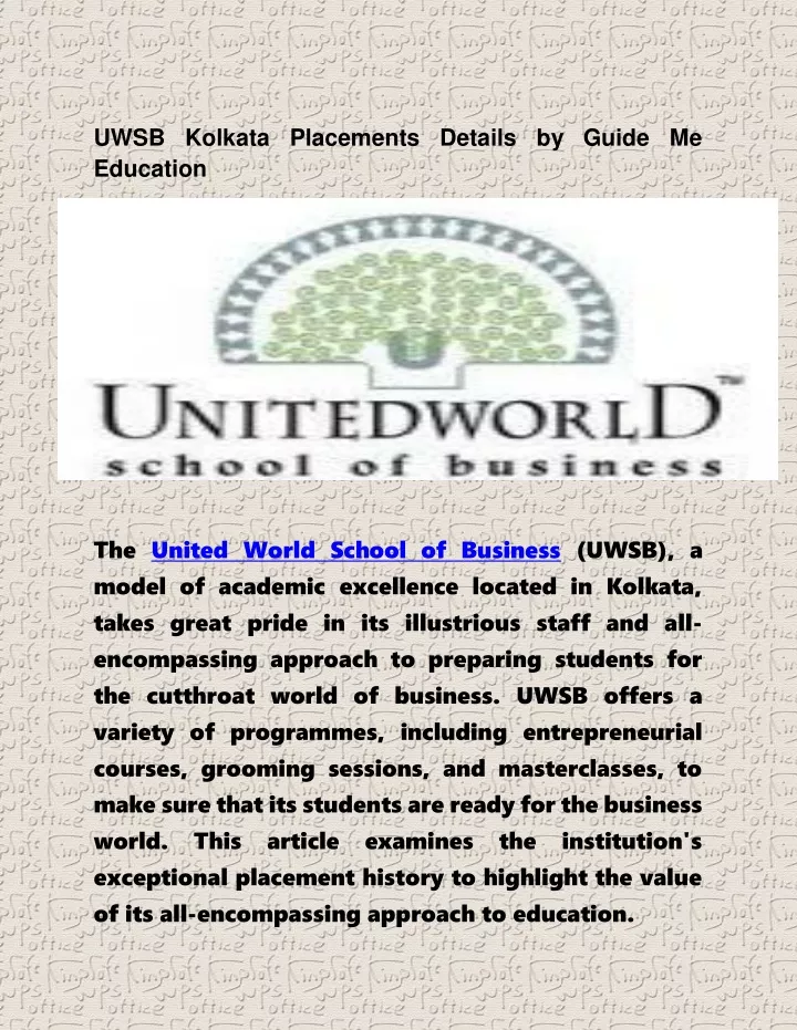 uwsb kolkata placements details by guide