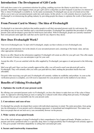 From Present Card to Cash Money: Exactly How Fivebackgift is Revolutionizing the