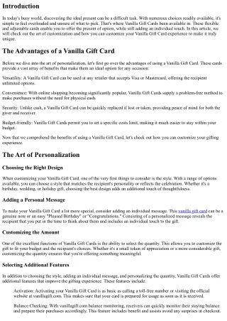 The Art of Personalization: Personalizing Your Vanilla Gift Card Experience