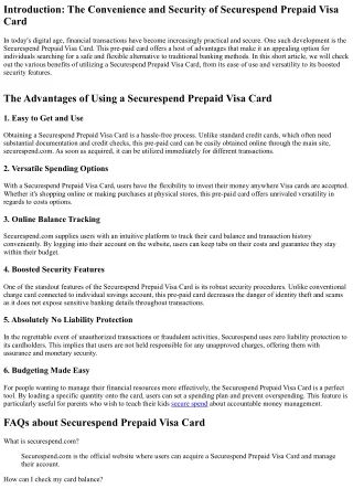 The Benefits of Utilizing a Securespend Prepaid Visa Card