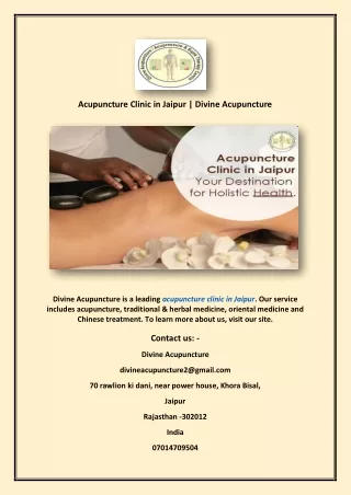 Acupuncture Clinic in Jaipur | Divine Acupuncture