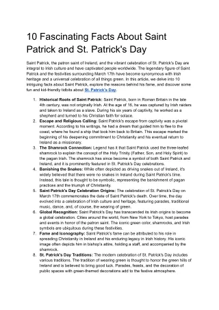 10 Fascinating Facts About Saint Patrick and St. Patrick's Day