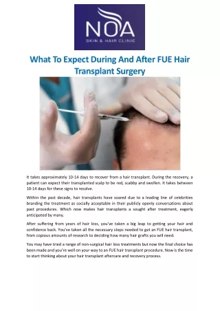 What to expect during and after FUE hair transplant surgery