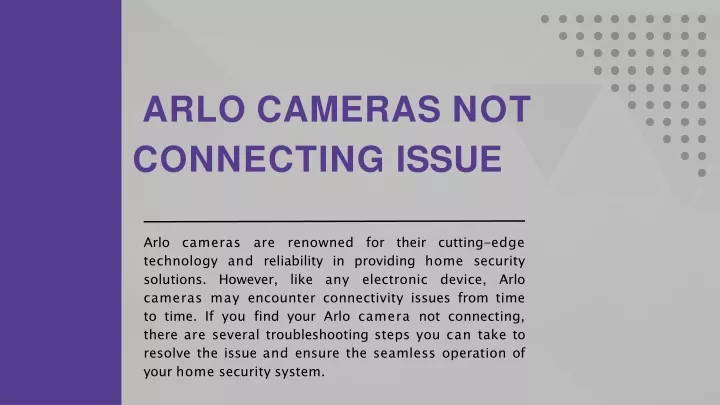 arlo cameras not connecting issue