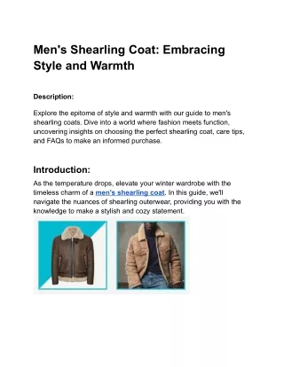 Men's Shearling Coat: Embracing Style and Warmth