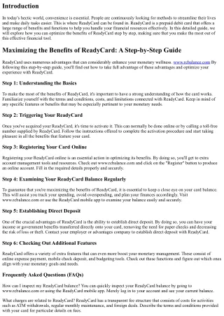 Optimizing the Benefits of ReadyCard: A Step-by-Step Guide