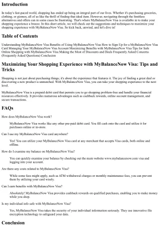 Optimizing Your Shopping Experience with MyBalanceNow Visa: Advice