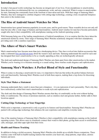 Samsung Men's Watch: Combining Elegance with Cutting-Edge Technology