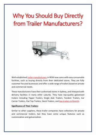 Why You Should Buy Directly from Trailer Manufacturers?