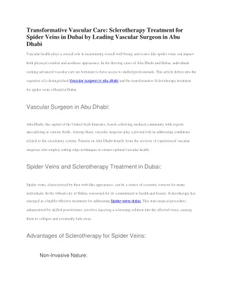 Transformative Vascular Care-Sclerotherapy Treatment for Spider Veins in Dubai by Leading Vascular Surgeon in Abu Dhabi