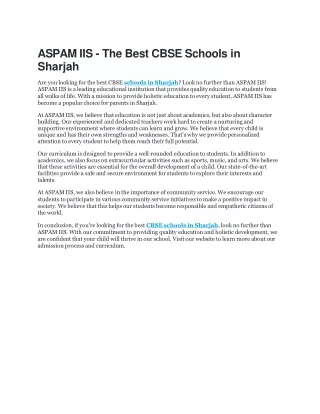 ASPAM IIS - The Best CBSE Schools in Sharjah