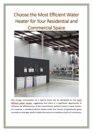 Choose the Most Efficient Water Heater for Your Residential and Commercial Space