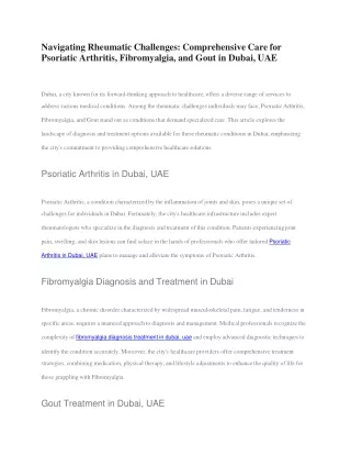 Navigating Rheumatic Challenges-Comprehensive Care for Psoriatic Arthritis, Fibromyalgia, and Gout in Dubai, UAE