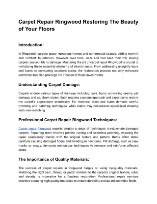 Carpet Repair Ringwood Restoring The Beauty of Your Floors